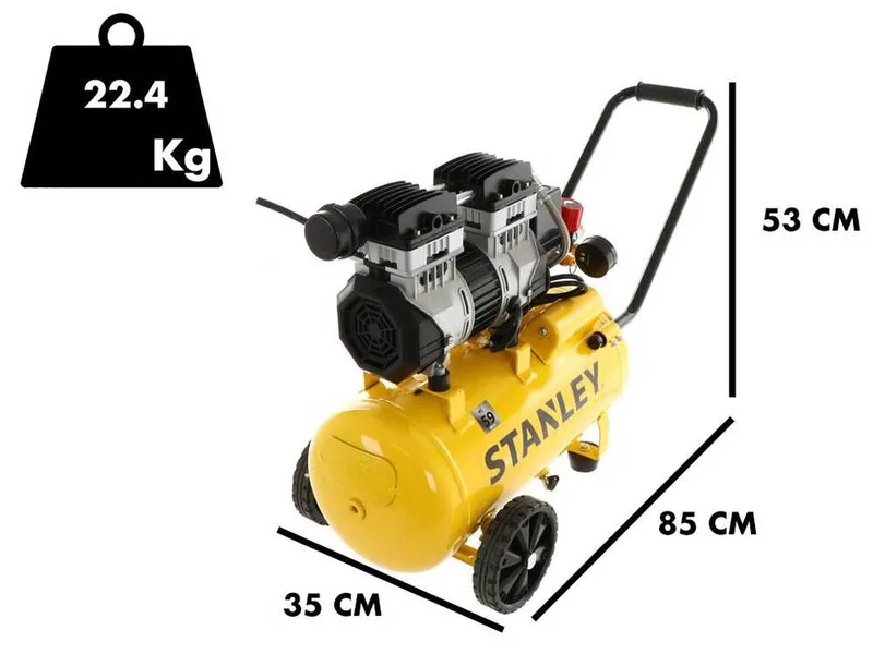 Stanley DST 150/8/24 SXCMS1324H - Compresseur d'air électrique monophasé silencieux, oil-less - Moteur 1.3 CV - 24 L