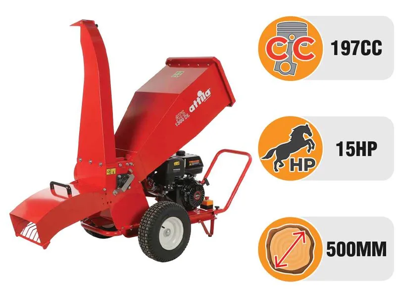 Attila ATS 1300 DL – Broyeur de végétaux thermique – Moteur essence Loncin 420 cm³ – Double configuration d’éjection