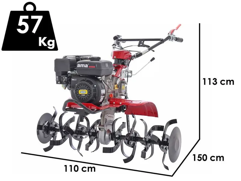 AMA MTZ100G - Motobineuse à essence 7 CV - Moteur de 212 cm3