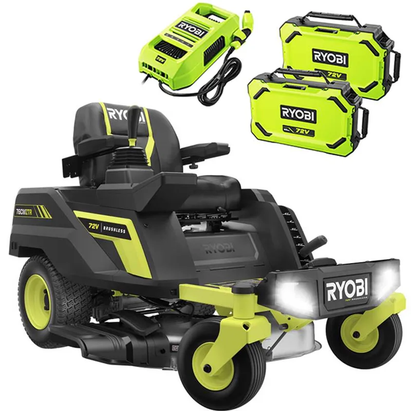 Ryobi ZTRX76 - Tondeuse autoportée à batterie et rayon de braquage zéro - 72V/20Ah - coupe de 76cm - 2en1