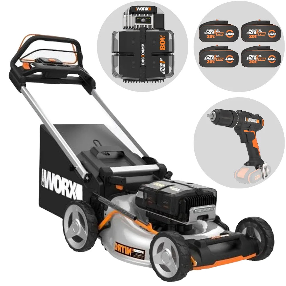 Tondeuse autotractée à batterie worx nitro WG761E - 80V / 4Ah - coupe de 51 cm
