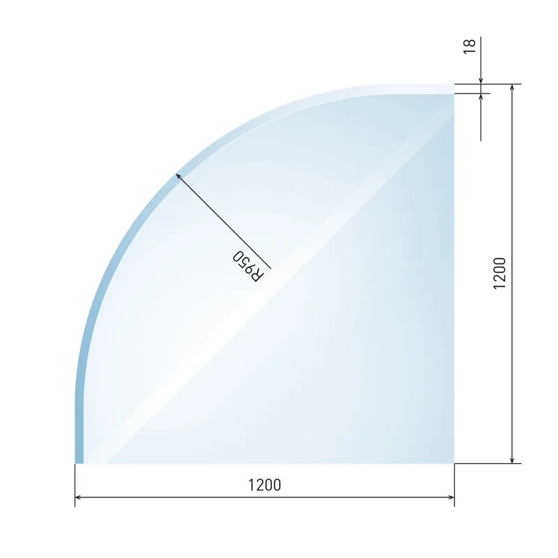 Plaque de verre quart de cercle Raik Kamin avec facette incluse