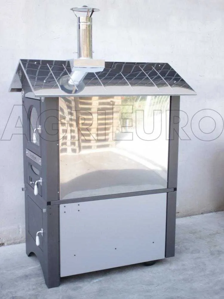 AgriEuro Medius Plus 100 EXT - Four à bois en acier d'extérieur - ventilé, toit inox