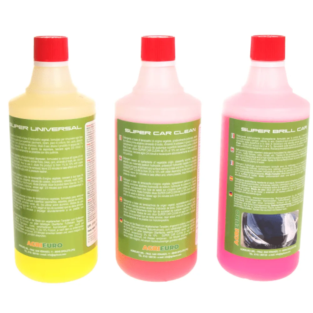 Kit 3 Détergents professionnels pour nettoyeur haute pression - spécifique pour le nettoyage Auto et véhicules - 3 flacons d'1 litre