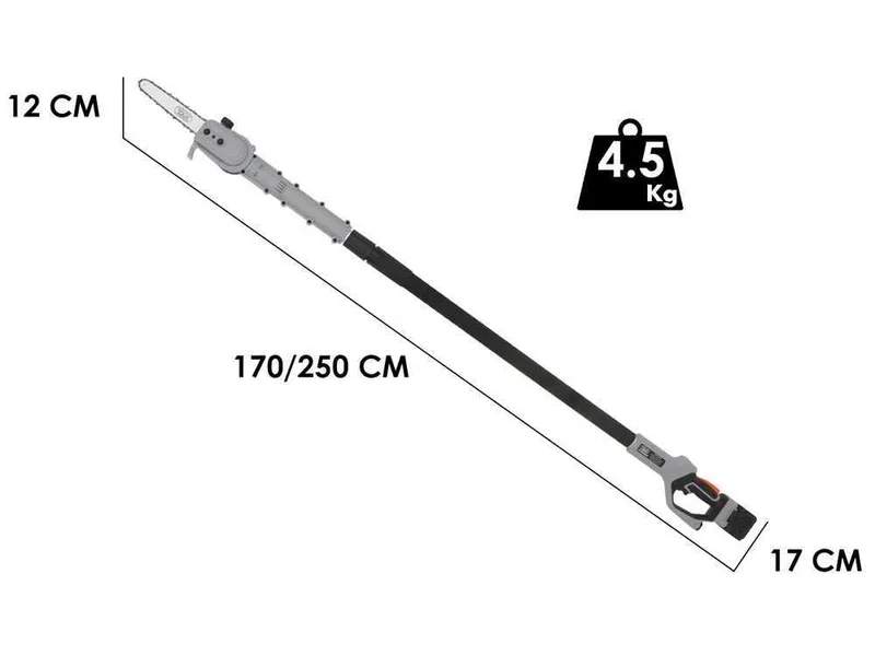 Volpi KVS8000P - Élagueuse à batterie sur perche télescopique avec tête inclinable - 2 x 21.6 V 4.0 Ah