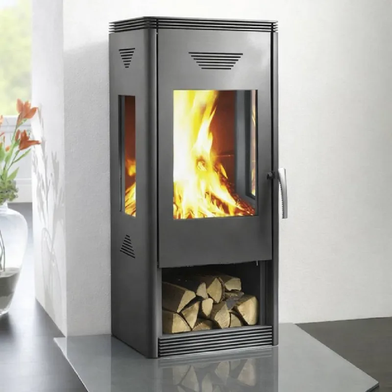 Wamsler poêle à bois « Trion » gris avec compartiment range-bûches