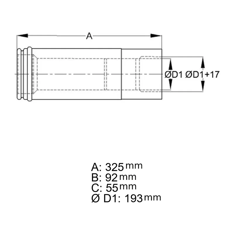 Schiedel manchon de raccordement Ø200 simple paroi, raccourcissable pour ICS Ø200 mm double paroi brillant