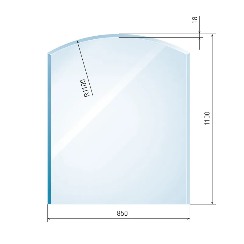 Plaque de verre Raik Kamin langue plate 2 avec facette incluse.