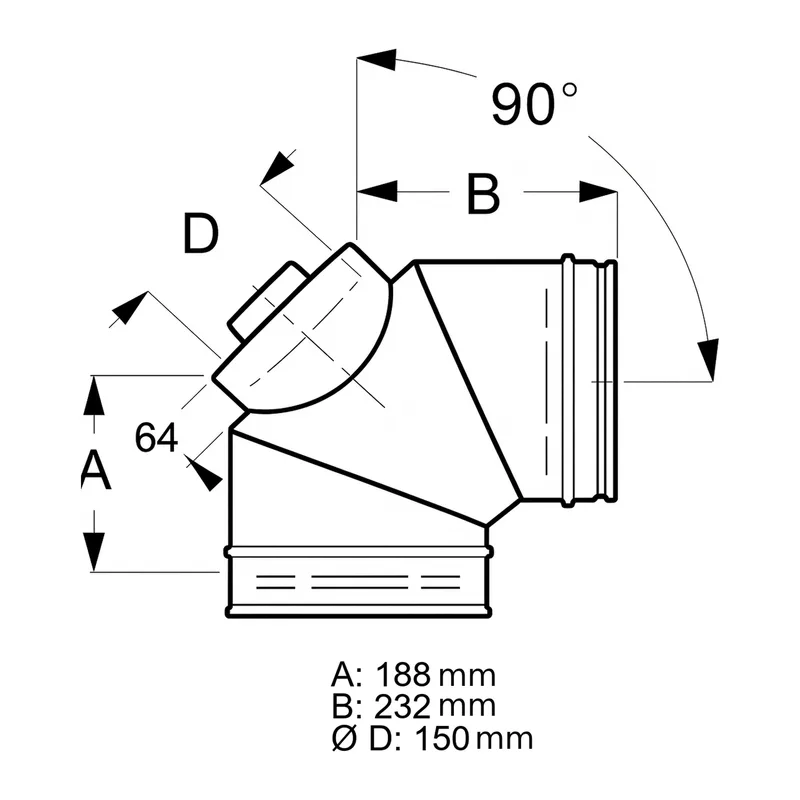 Schiedel ICS coude 90° Ø200 mm avec trappe de révision pour combustibles solides double paroi brillant