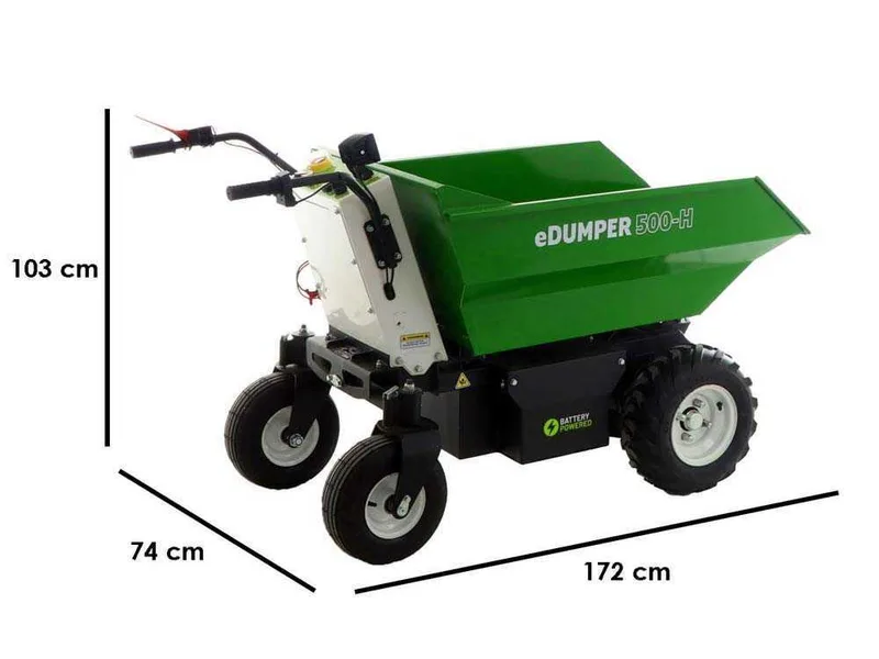 GREENBAY eDumper 500-H -Brouette électrique à batterie - 48V 32Ah - Basculement hydraulique
