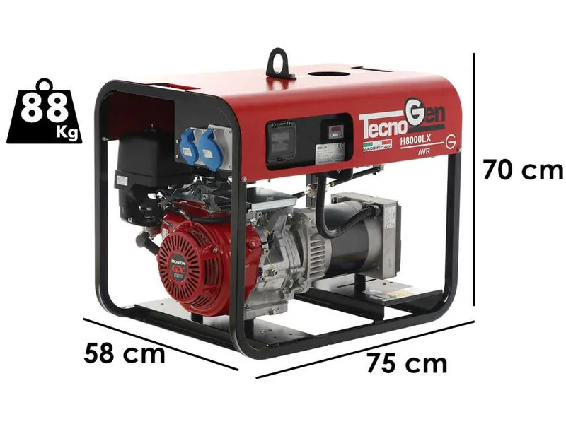 TecnoGen H8000LX - Groupe électrogène 5.8 kW monophasé à essence - Continu 5.2 kW Monophasé