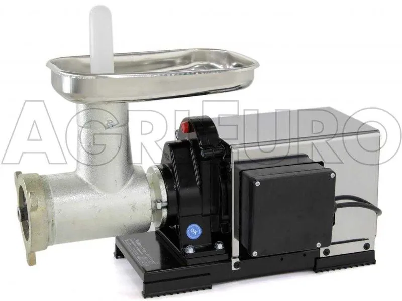Hachoir à viande Reber 9504N INOX - N.32 - Moteur électrique à induction professionnel de 1200W - Motoréducteur avec engrenages en acier