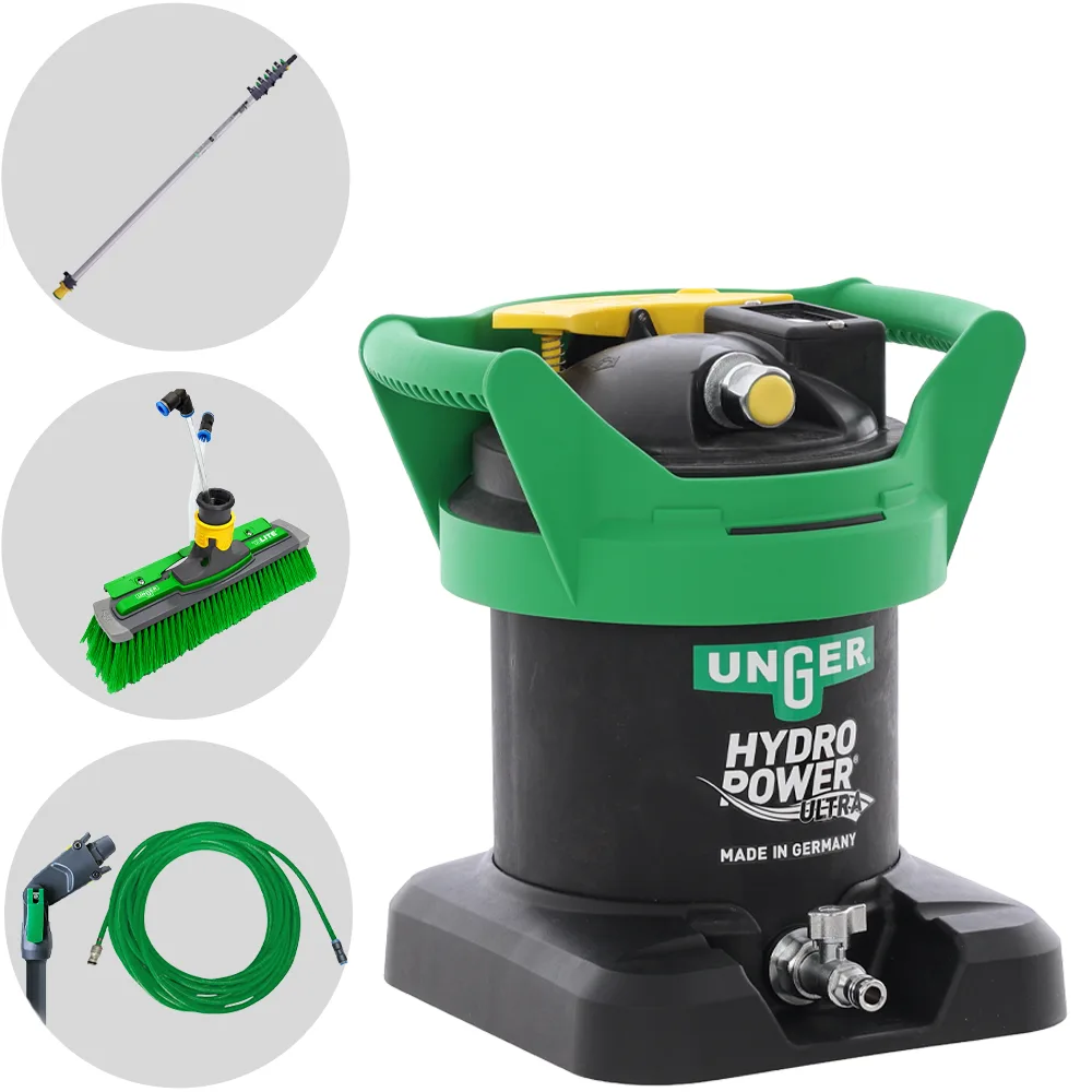 Unger Hydropower Ultra S - Kit de nettoyage pour vitres et panneaux photovoltaïques - Perche télescopique en aluminium 134-450 cm