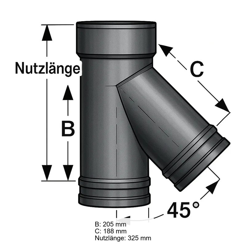 Schiedel PRIMA PLUS raccordement tuyaux 45° Ø130 mm simple paroi mat