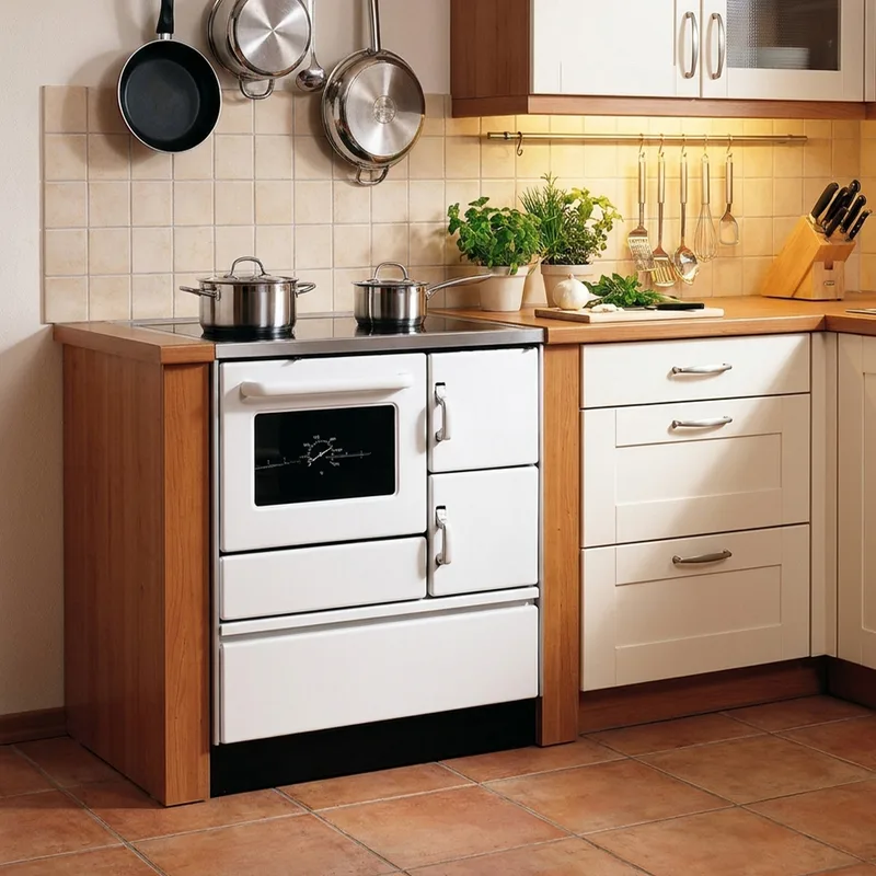 Wamsler K 128 Cuisinière à bois à gauche blanc avec plaque vitrocéramique
