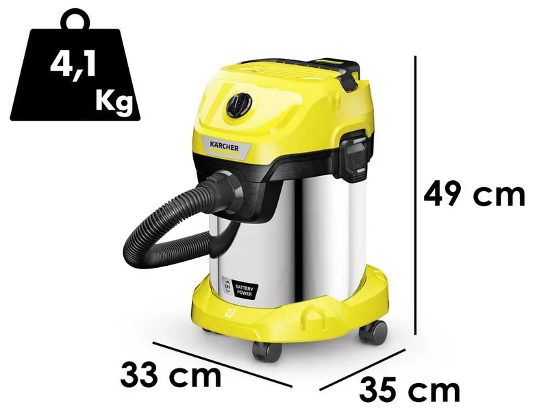 Karcher WD 3-18 S V-17/20 Battery Set - Aspirateur multifonction à batterie - Cuve inox - 17 L