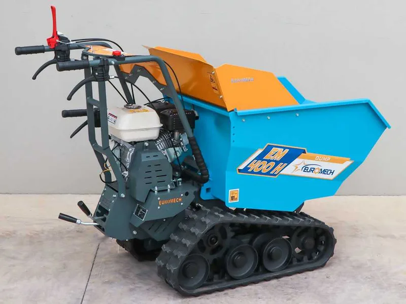 Brouette motorisée à chenilles EuroMech EM400H-Dump - Caisson dumper avec charge de 400 Kg