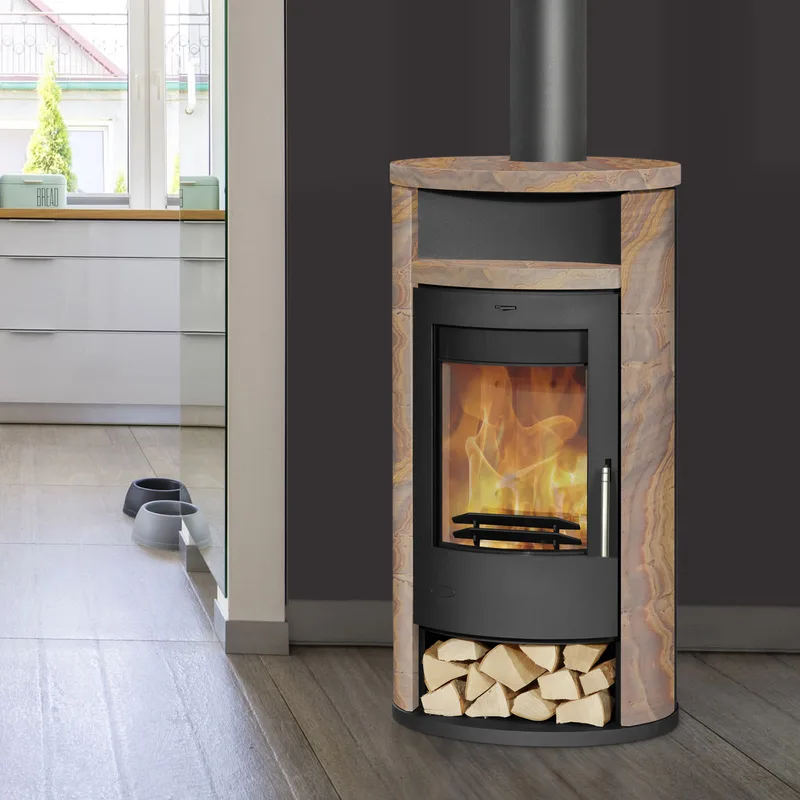 Cheminée Alicante Poêle à bois Acier Noir | Loticstone Pierre de sable