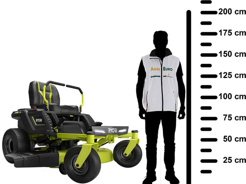 Tondeuse autoportée Ryobi ZTR480ex à rayon de braquage zéro - Moteur électrique sur batterie 48V/100Ah - coupe de 107cm - 2en1