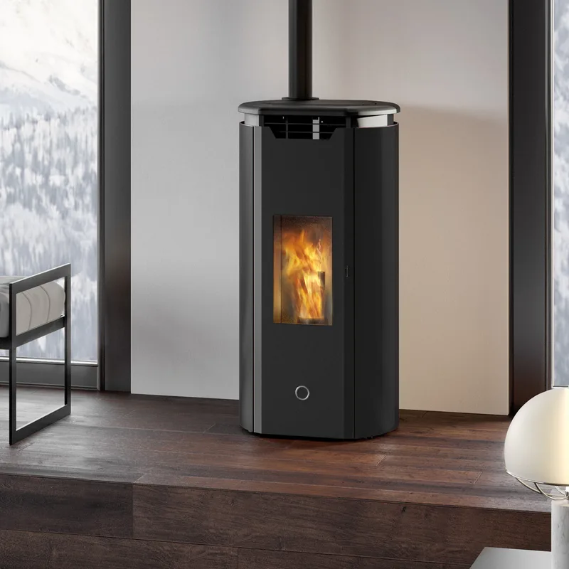 EK63 Tweed 90+ Evo Poêle à granulés noir sortie fumées dessus