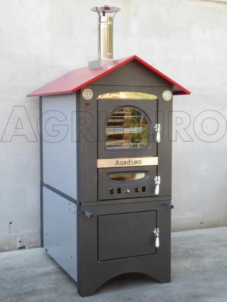AgriEuro Medius Plus 100 EXT - Four à bois en acier d'extérieur - Ventilé - Toit rouge