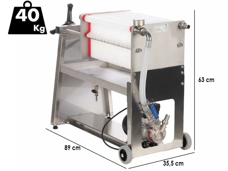 Enotecnica Pillan F30 - Filtre à plaques pour vin sur chariot - Châssis INOX et pompe NOVAX