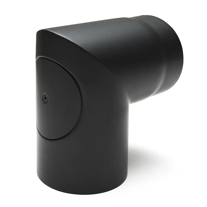Raik Basic coude de tuyau de fumée 150mm noir 90° – 2 pièces avec porte poli pour tuyau de fumée / conduit de fumée