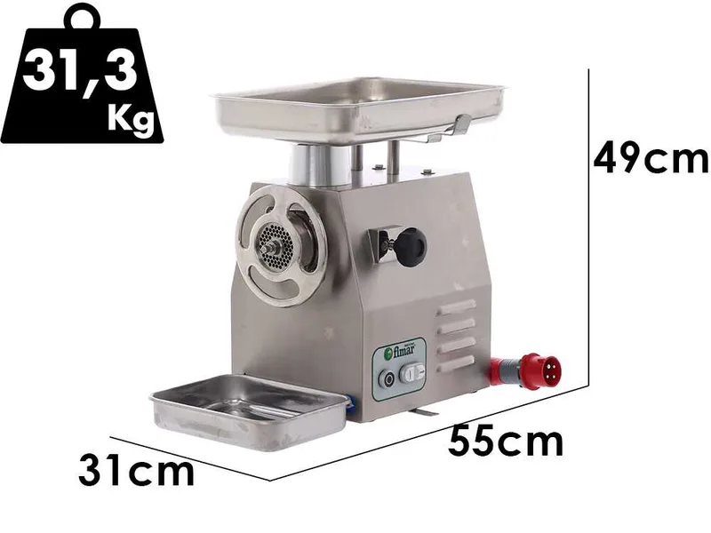 Fimar 22RG - Hachoir à viande électrique - 400 V - 1.5 CV - Groupe de hachage en INOX - Avec inverseur de marche