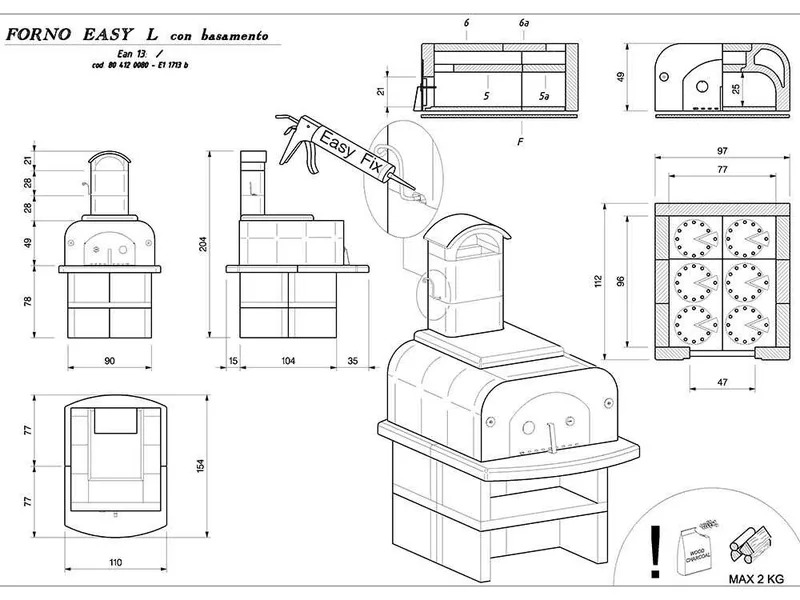 Palazzetti Easy Large avec base - Four à bois d'extérieur - Avec chambre 77x96 cm