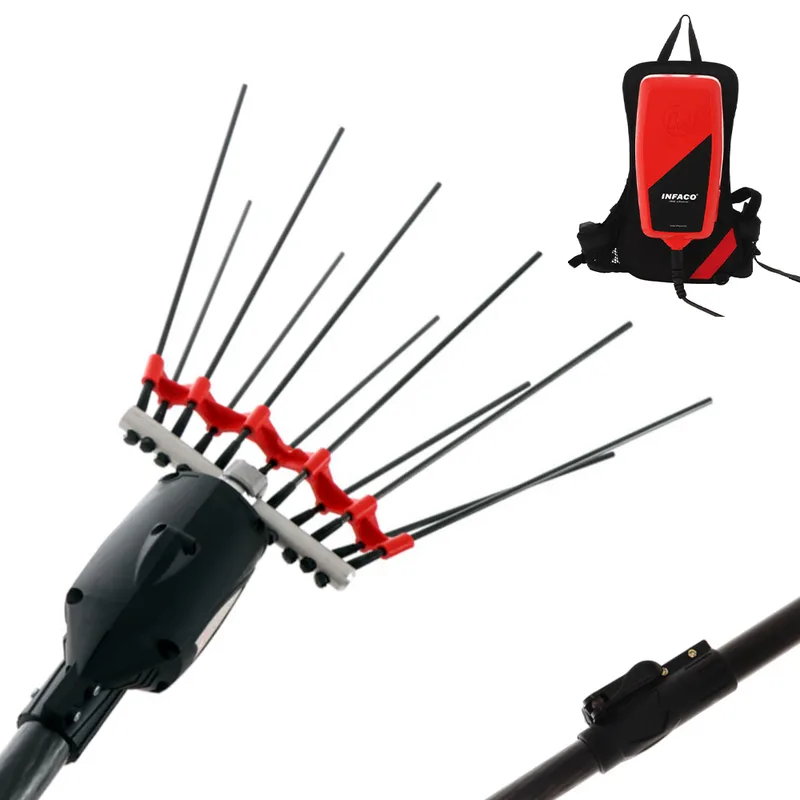 Peigne vibreur électrique à batterie Infaco V5000P3ET - Perche télescopique de 220 à 280 cm - Batterie à dos incluse