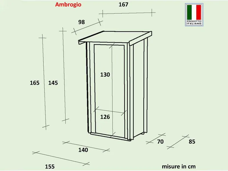 Alce Ambrogio 155x85 gris - Abri de jardin en bois - Toit à une pente - 155x85x165 cm