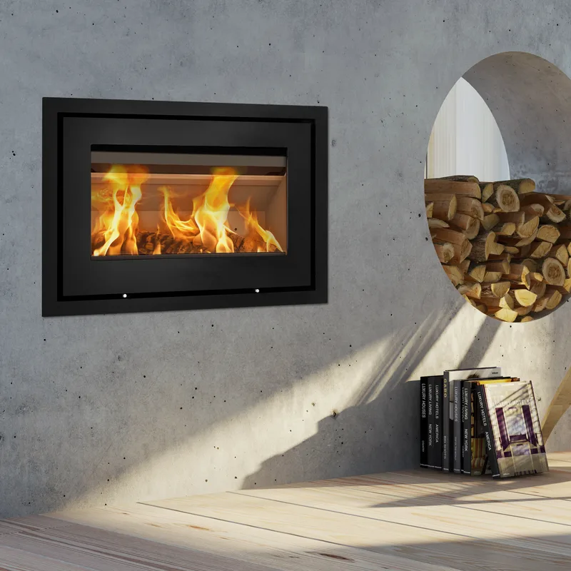 Lotus H370 Petite insert de cheminée à bois noir / charnières à droite