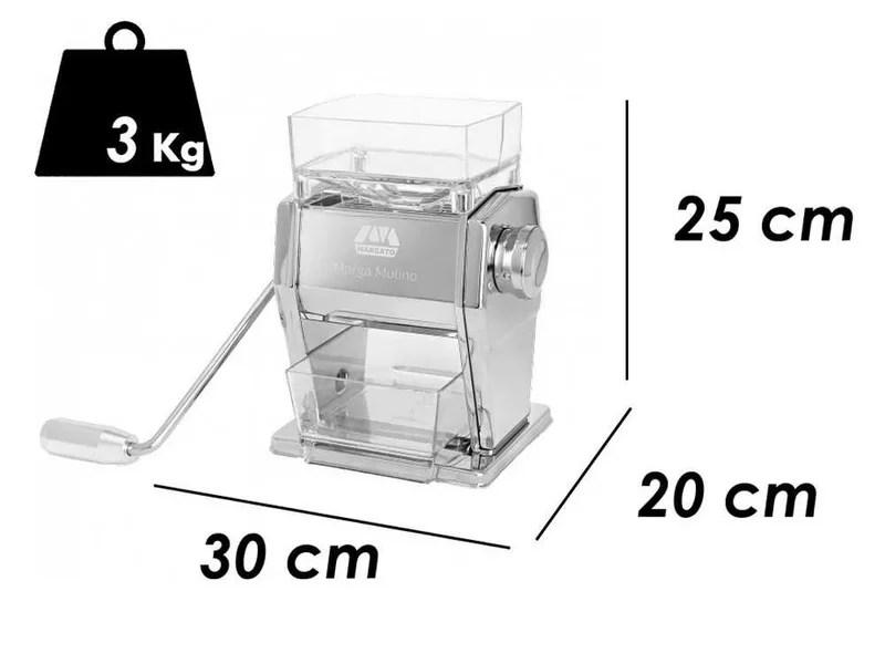 Marcato Marga 180g - Moulin à farine et floconneuse manuelle avec rouleaux en acier inox