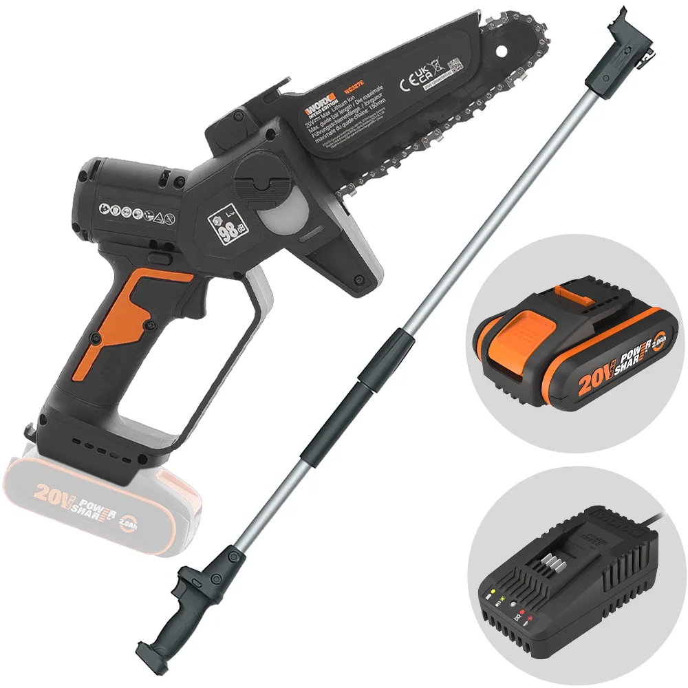 Worx WG327E - Élagueuse sur batterie + perche de rallonge de 125 cm - 20 V 2 Ah