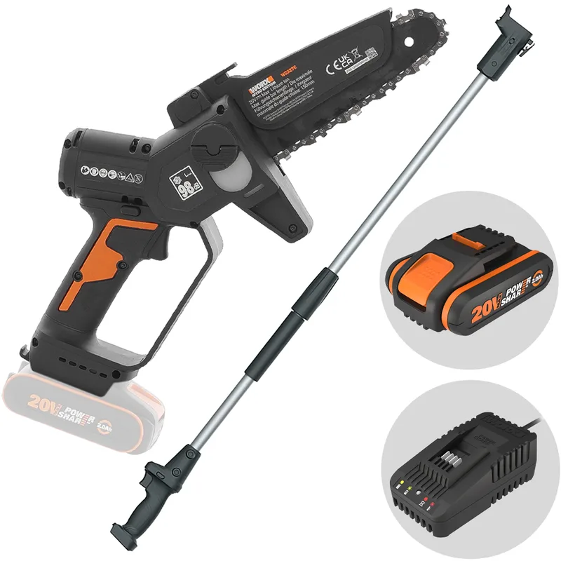 Worx WG327E - Élagueuse sur batterie + perche de rallonge de 125 cm - 20 V 2 Ah
