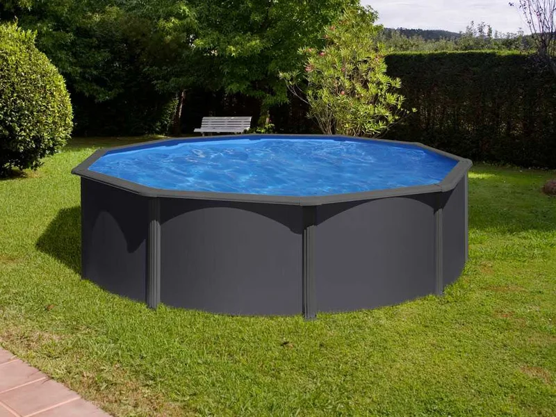 Gre Anthracite Ronde Ø350 x 120 cm - Piscine hors-sol en acier