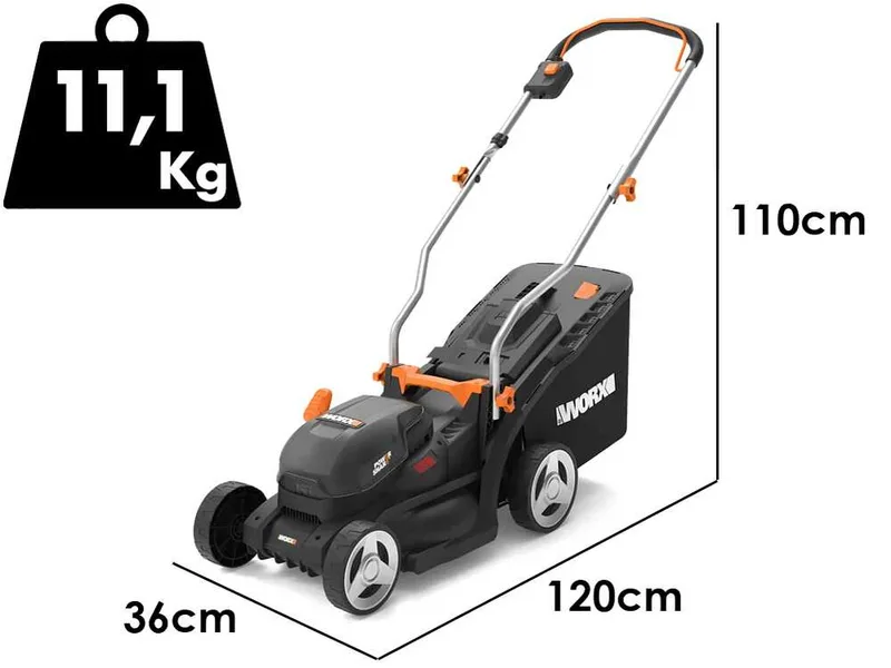 Worx WG733E - Tondeuse à batterie - 20 V/4 Ah - Largeur de coupe 33 cm