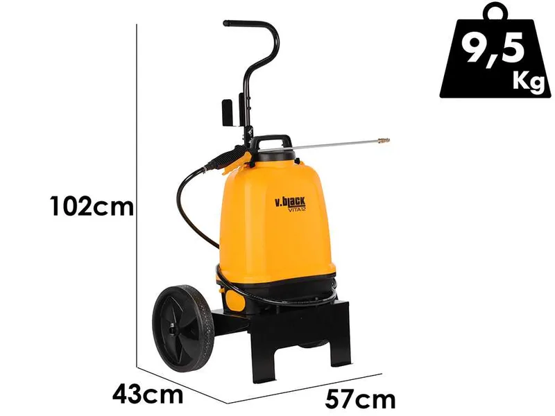 Volpi v-black vita 12 - Pompe de pulvérisation électrique à batterie à dos avec chariot - Avec tuyau de 2 m