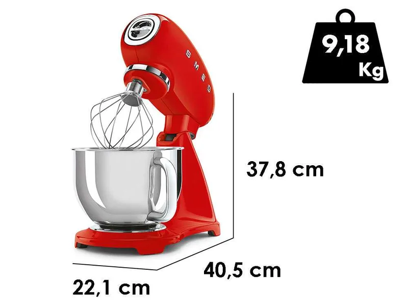 Smeg Full Color Rouge - Batteur mélangeur planétaire - Cuve en acier inoxydable de 4,8 litres