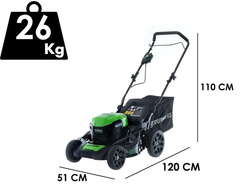 Greenworks GD48LM46 - Tondeuse à gazon à batterie 48V/4Ah - Coupe 46 cm