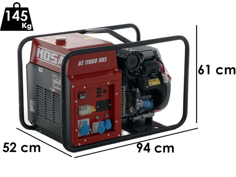 MOSA GE 11000 HBS - Groupe électrogène à essencec 9.9 KW - Continu 9 kW monophasé - Moteur Honda GX630