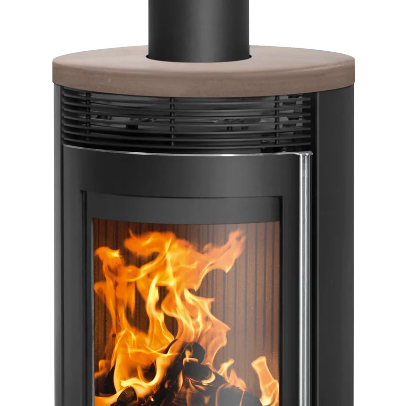Oranier Rota Top 2.0 Poêle à bois en acier noir avec plaque de recouvrement en céramique Grappa