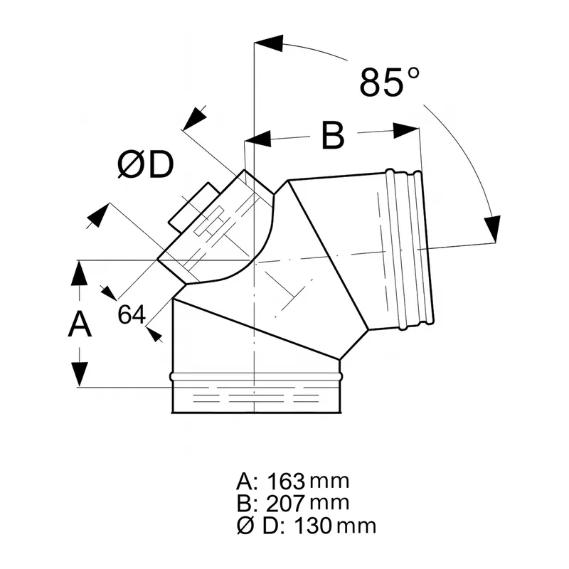 Schiedel ICS coude 85° Ø130 mm avec trappe de visite pour combustibles solides double paroi brillant