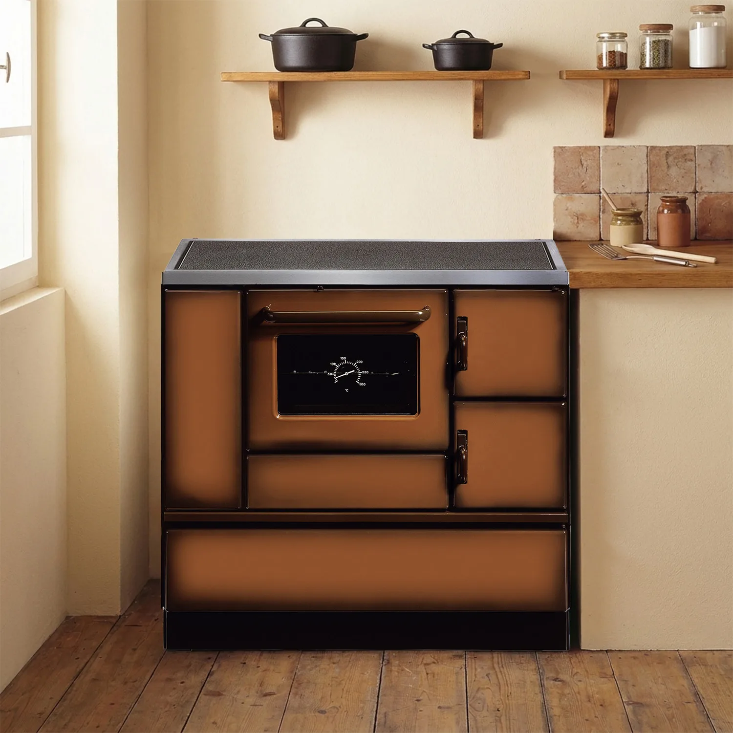 Wamsler K 138 Cuisinière à bois à gauche marron avec plaque vitrocéramique