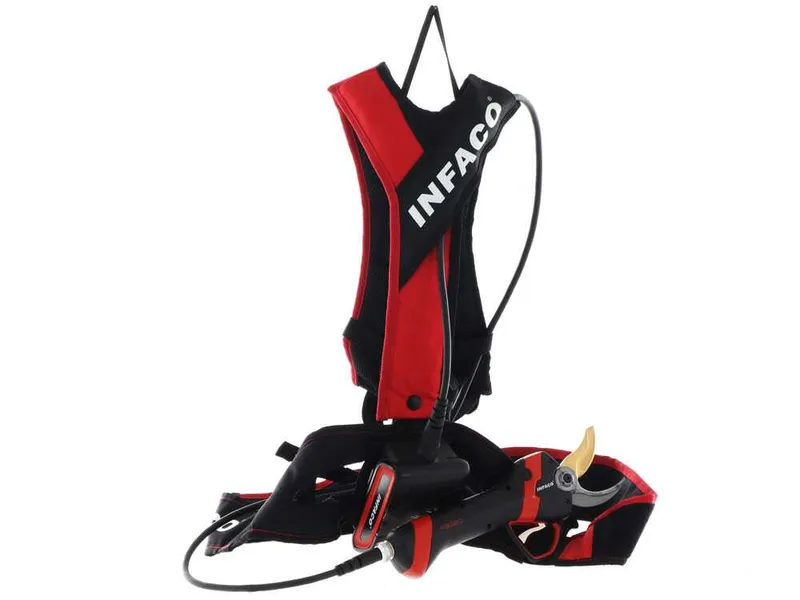 Sécateur électrique de taille Infaco F3020 sur perche de rallonge télescopique en carbone 147.5-212 cm - Batterie et sac à dos inclus - Diamètre de coupe 40 mm