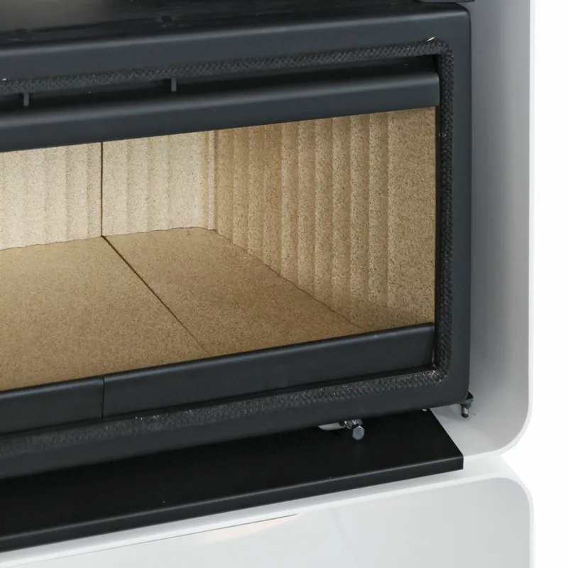 Poêle à bois Lotus Living Cube Alpin White, évacuation des fumées à l'arrière