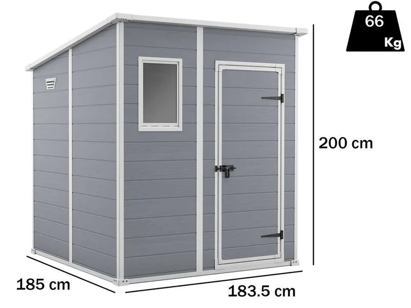 Keter Manor Pent gris - Abri de jardin - Avec fenêtre frontale - 183.5x185x200 cm