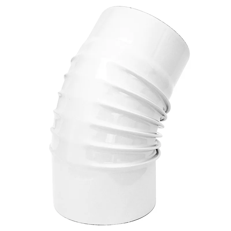 Coude de conduit de fumée / Coude de tuyau de poêle émaillé 130 mm - Coude à 45° nervuré blanc