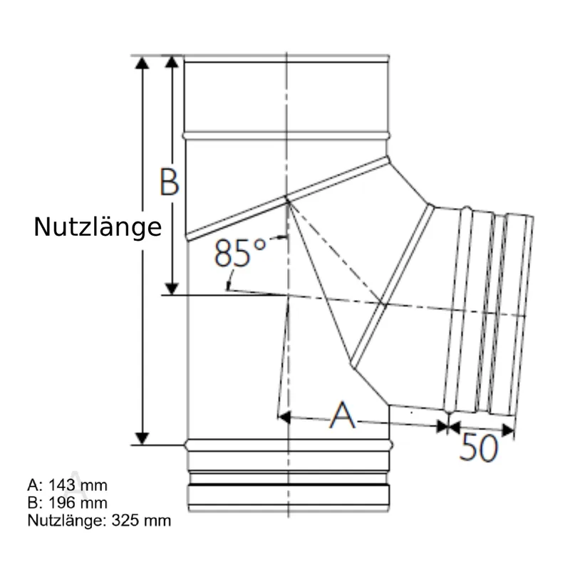 Schiedel PRIMA PLUS coude 85° Ø180 mm avec pied de support simple paroi mat