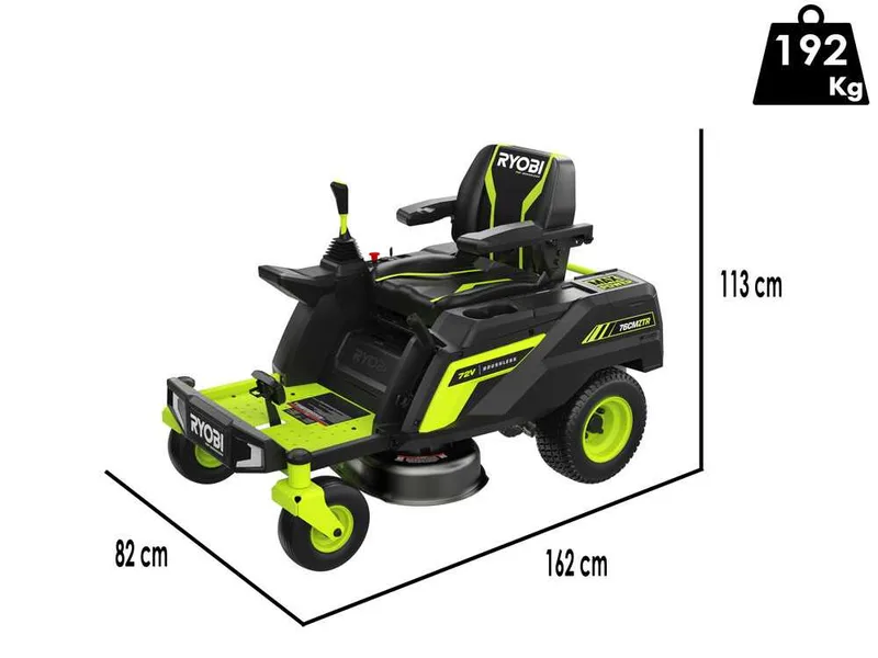 Ryobi ZTRX76 - Tondeuse autoportée à batterie et rayon de braquage zéro - 72V/20Ah - coupe de 76cm - 2en1